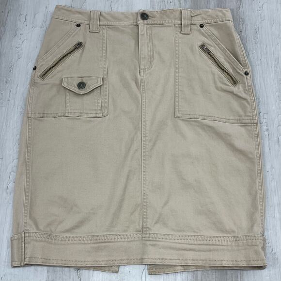 Fashion Bug Tan Fitted Knee Length Cargo Utility Y2K Neutral Skirt 10 - Picture 1 of 9